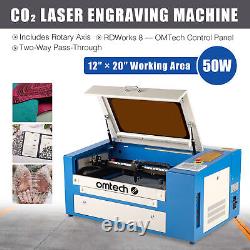 CO2 Laser Engraving Machine Engraver Cutter 20x12 50x30cm 50W with Rotary Axis