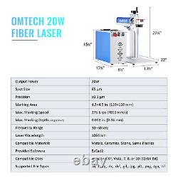 OMTech 20W Fiber Laser Marking Machine for Metal with Rotary Axis 4.3x4.3 in Bed