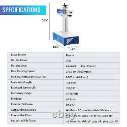 OMTech 30W Fiber Laser Marking Machine 6.9x 6.9 Metal Engraver & Rotary Axis