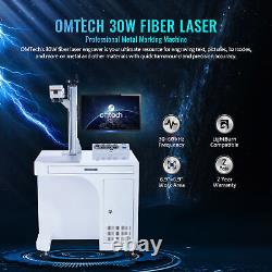 OMTech 30W Fiber Laser Marking Machine Workstation 7x7 with Fiber Rotary Axis A