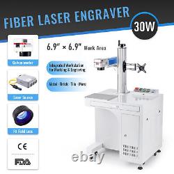 OMTech 30W Fiber Laser Metal Engraver Mobile Workstation 7x7 Workbed Galvo Lens