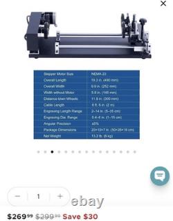 OMTech 4-WHEEL ROTARY AXIS WITH 360 DEGREE ROTATION FOR 50W AND UP CO2 LASER