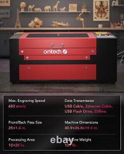 OMTech 50W 20x12 CO2 Laser Engraver Engraving Cutting Machine 2023 Upgraded