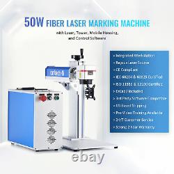 OMTech 50W 7.9x7.9 Raycus Fiber Laser Marking Metal Engraver with Rotary Axis