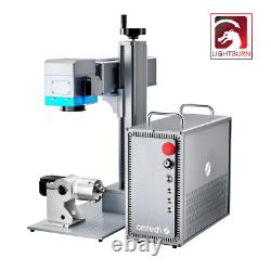 OMTech 50W 7x7 JPT Fiber Marking Machine with Rotary Axis for Metal Silver Gold