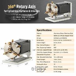 OMTech 80mm 360 Laser Engraver Rotary Axis Chuck for Rings Cups More 90deg Rise