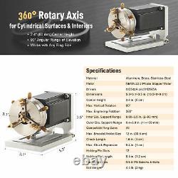OMTech 80mm Rotary Axis 3.1 in 90deg Rise 360 Rotation Laser Engraving Accessory