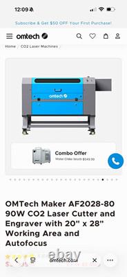 OMTech AF2028-80 90W CO2 Laser Cutter Engraver, Jaw Chuck Rotary & Water Chiller