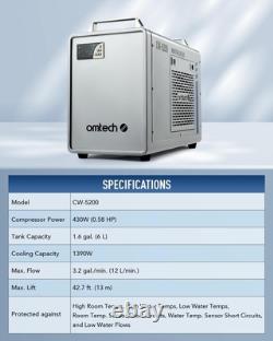 OMTech Industrial Water Chiller CW-5200 for 50-150W CO2 Laser Engraver Cutter