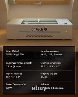 OMTech Polar 50W CO2 Laser Engraver Cutting Machine with Rotary Axis Lightburn