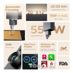 OMTech Polar Lite 55W CO2 Laser Engraver Marker Cutter 5MP Camera 500m/s