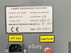 OMTech SH-G3020 CO2 Laser Engraver Machine 110V, 40W, 300x200mm
