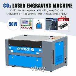 OMTech Upgraded 50W 12x20 CO2 Laser Engraver Cutter with Rotary Axis A & Ruida