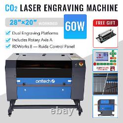 OMTech Upgraded 60W 28x20 CO2 Laser Engraver Cutter with Rotary Axis Ruida