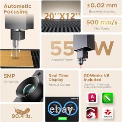 Omtech Polar Lite CO2 Laser Engraver with Lightburn, 20X12 55W Desktop Laser E