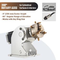Secondhand 80mm Rotary Axis 80deg 360 Jewelry Marking Tool f/Laser Engraving DIY