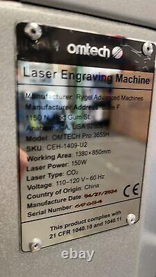 Secondhand OMTech Pro 3655 Hybrid 150W Laser Cutter Engraver Cutting Machine