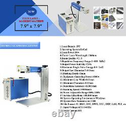 7.9x7.9 pouces 30W Machine de marquage laser à fibre JPT Machine de marquage métallique + Axe rotatif