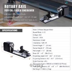 Axe rotatif OMTech 80 mm à 4 roues avec mandrin à 3 mors pour graveur et découpeur laser CO2