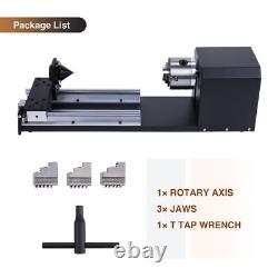 Axe rotative OMTech avec mandrin à 3 mors pour graveur et découpeur laser CO2 de 50W, 60W, 80W, 100W et 130W