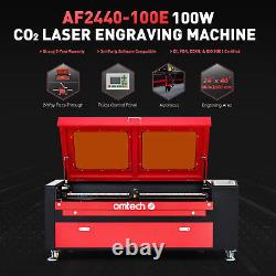 Graveur découpeur laser CO2 OMTech 24x40 100W avec marquage rotatif, chiller et logiciel Lightburn.