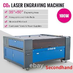 Graveur laser CO2 d'occasion de 100W avec commandes Ruida, assistance d'air et élévation automatique à 2 tubes.