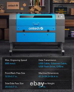 Machine de gravure et de découpe laser CO2 OMTech Autofocus 60 W avec plateau de 28'' x 20''