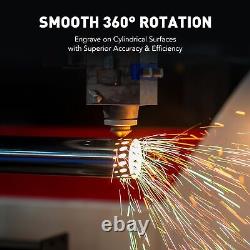 Machine de gravure laser à fibre OMTech avec attachement d'axe rotatif et mandrin rotatif à 3 mâchoires