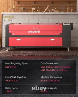 Machine de marquage, de découpe et de gravure laser CO2 OMTech 100W à mise au point automatique 24x40in