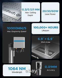 Machine de marquage laser à fibre OMTech 20W MOPA 6,9x6,9 pour gravure sur métal coloré