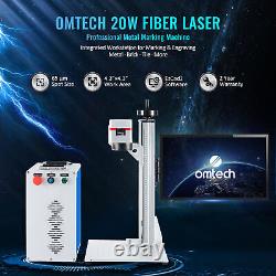 Machine de marquage laser à fibre OMTech 20W pour métaux avec axe rotatif, surface de travail de 4,3x4,3 pouces.