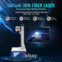 Machine de marquage laser à fibre OMTech 30W 6,9 x 6,9 graveur de métal avec axe rotatif