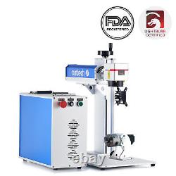 Machine de marquage laser à fibre OMTech 30W pour métal acier avec axe rotatif 6.9x6.9