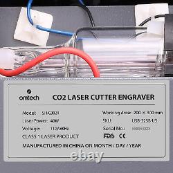 Marqueur De Graveur Laser Omtech 40w 8 X 12 Pouces K40 Co2 Avec Broyeur À Eau Cw-3000