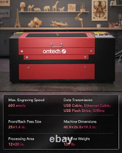 OMTech 12x20 50W CO2 Graveur Laser Cutter Marqueur avec Accessoires de Base