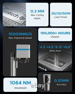 OMTech 4.3x4.3 Découpeuse Laser à Fibres 20W Graveur Laser avec EzCad pour Graver le Métal