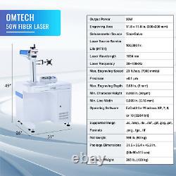 OMTech 50W 12x12 Machine de Marquage et de Gravure au Laser à Fibre avec Axe Rotatif