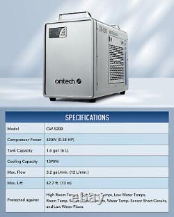OMTech CW5200 Refroidisseur d'eau pour graveur et découpeur laser CO2 Tubes laser 50W-150W