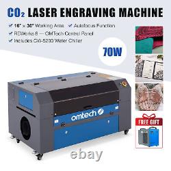 Omtech 70w 16x30 Po. Cutter De Graveur Laser Co2 Avec Chiller D'eau Cw-5200