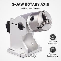 Outil rotatif à laser à fibre OMTech avec mandrin à 3 mâchoires de 80mm, axe rotatif à 360 degrés, NEMA 23.