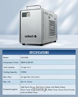 Refroidisseur d’eau industriel OMTech CW-5200 6 L pour graveuse laser CO2 de 80 W à 130 W