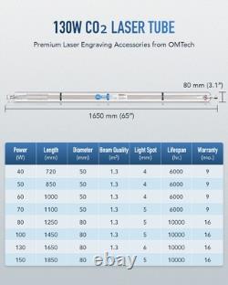 Tube de remplacement OMTech CO2 Laser 130W pour graveur et découpeur laser, durée de vie de 10000 heures