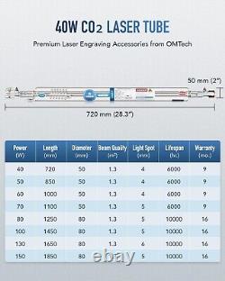 Tube laser CO2 OMTech 40W pour machine de gravure et de découpe laser, 720mm 50mm Dia