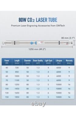 Tube laser CO2 OMTech 80W pour machine de gravure et de découpe laser