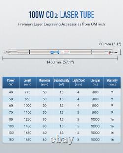 Tube laser OMTech 100W de 1450 mm pour machines de gravure, découpe et marquage laser CO2