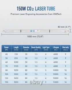 Tube laser OMTech 150W pour machines de gravure, découpe et marquage au laser CO2