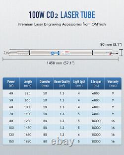 Tube laser OMTech pour machine de gravure, découpe et marquage CO2 de 100W 100W