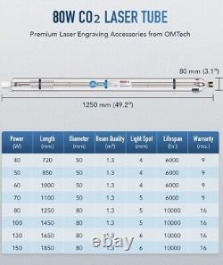 Tube laser de remplacement OMTech 80W pour machines de gravure laser CO2 durée de vie de 12000H